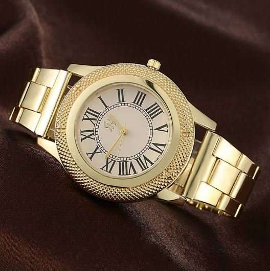 Luxury & Elegant Ladies Gold and Black Roman Number Quartz Wrist Watch