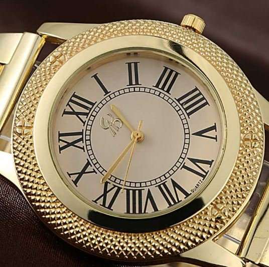 Luxury & Elegant Ladies Gold and Black Roman Number Quartz Wrist Watch