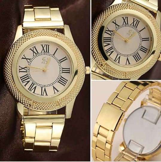 Luxury & Elegant Ladies Gold and Black Roman Number Quartz Wrist Watch