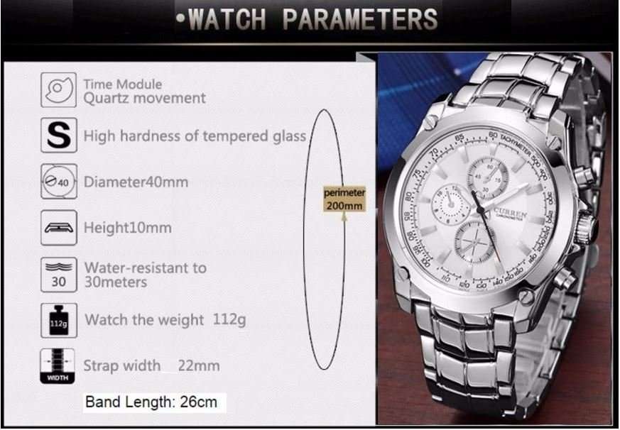 Elegant Business Stainless Steel CURREN  Mens Quartz Wrist Watch