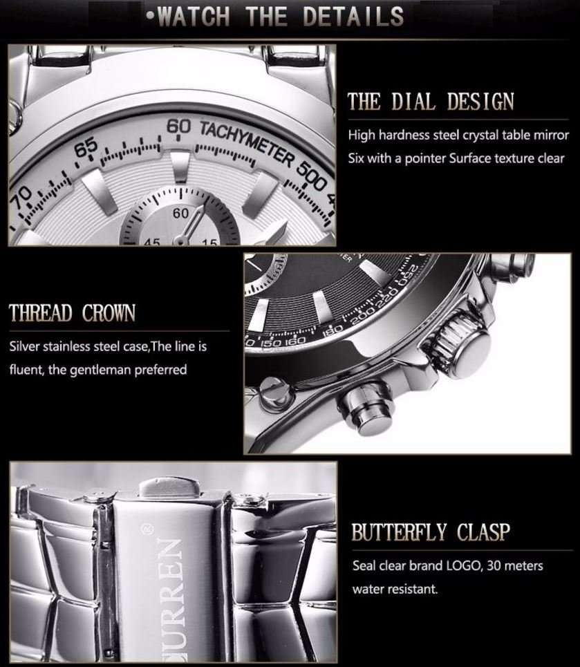 Elegant Business Stainless Steel CURREN  Mens Quartz Wrist Watch