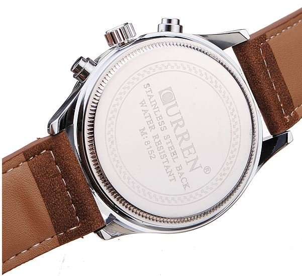 Elegant CURREN Military Leather Mens Wrist Watch - Black & Brown OR White & Brown