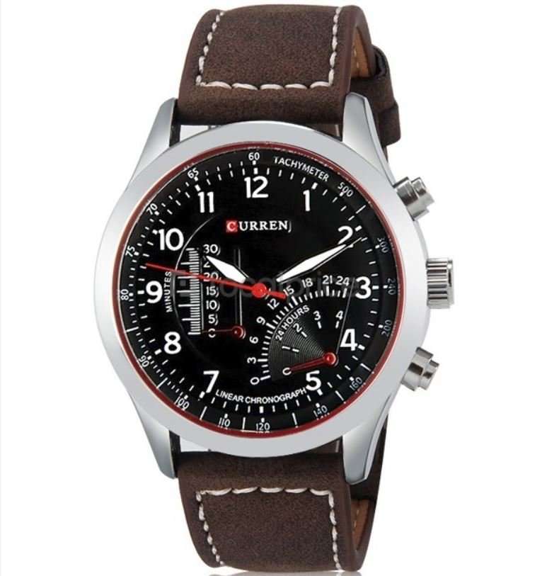 Elegant CURREN Military Leather Mens Wrist Watch - Black & Brown OR White & Brown
