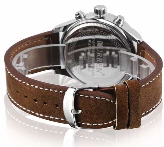 Elegant CURREN Military Leather Mens Wrist Watch - Black & Brown OR White & Brown