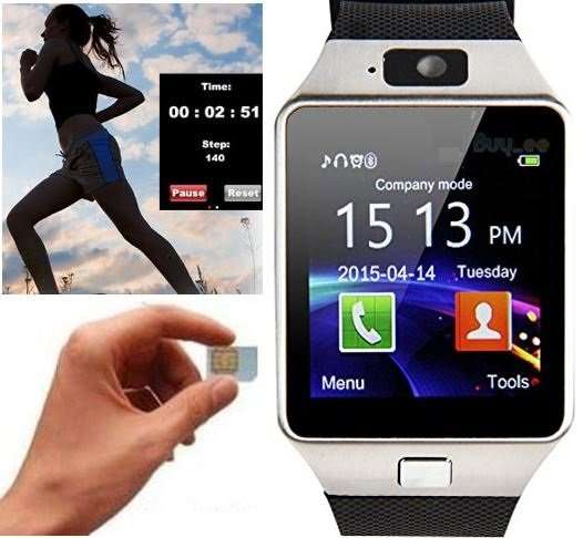 Smart Watch Phone -  SIM CARD, Bluetooth, Camera, Sleep Monitor, SD Card, MP3 etc. - Silver