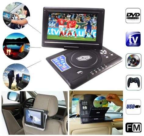 9.8" TFT LCD Portable DVD Player, TV Receiver, Card Reader, Game Station + 300 FREE GAMES