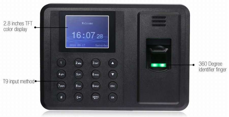 2.8" Bio-metric Fingerprint & Code Time Attendance System, Colour Display & Complete Software