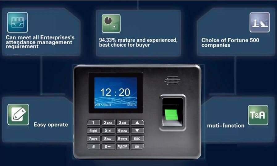2.8" Bio-metric Fingerprint & Code Time Attendance System, Colour Display & Complete Software