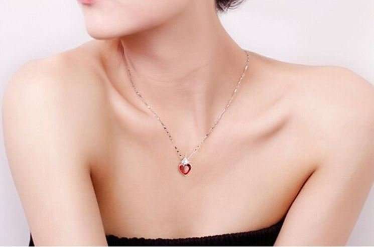 Exquisite Red Ruby Cubic Zirconia Heart Shaped Jewelry Set in Complimentary Gift Box