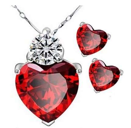 Exquisite Red Ruby Cubic Zirconia Heart Shaped Jewelry Set in Complimentary Gift Box