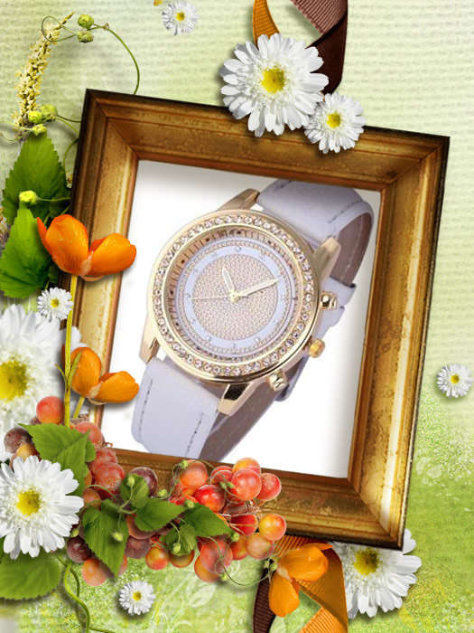 Beautiful and Elegant Ladies Austrian Crystal Geneva Leather Quartz Wrist Watch