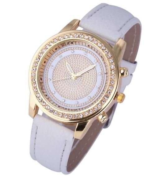 Beautiful and Elegant Ladies Austrian Crystal Geneva Leather Quartz Wrist Watch
