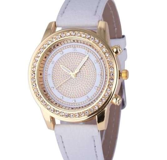 Beautiful and Elegant Ladies Austrian Crystal Geneva Leather Quartz Wrist Watch