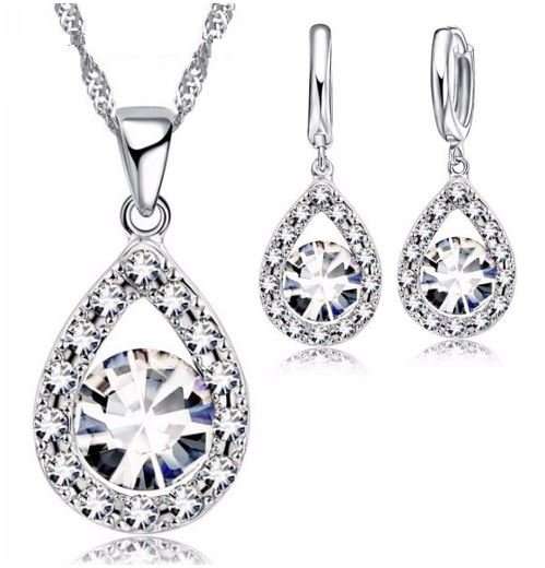 Elegant 925 Sterling Silver Cubic Zirconia Water Drop Jewelry Set in Complimentary Gift Box