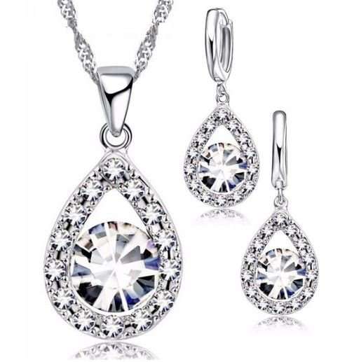 Elegant 925 Sterling Silver Cubic Zirconia Water Drop Jewelry Set in Complimentary Gift Box
