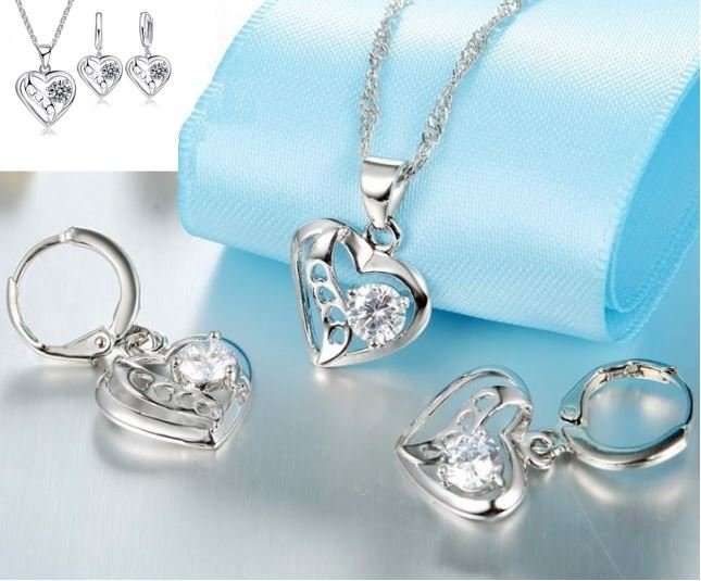 Exquisite Cubic Zirconia Heart Shaped Jewelry Set in Complimentary Gift Box