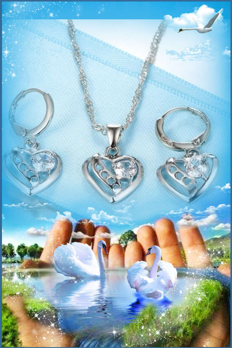 Exquisite Hollow Heart Cubic Zirconia Heart Shaped Jewelry Set in Complimentary Gift Box