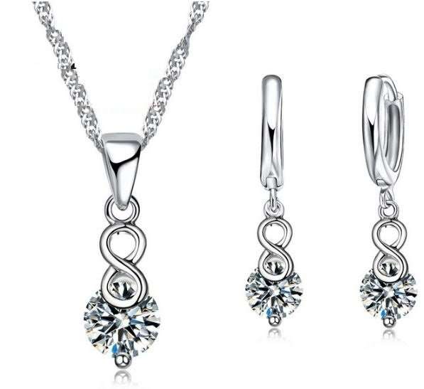 Elegant 925 Sterling Silver PATICO Crystal Lucky Number 8 Jewelry Set in Complimentary Gift Box