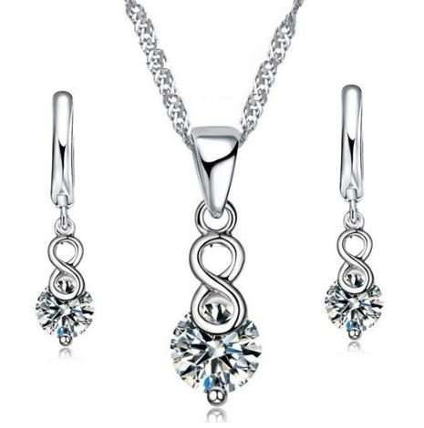 Elegant 925 Sterling Silver PATICO Crystal Lucky Number 8 Jewelry Set in Complimentary Gift Box