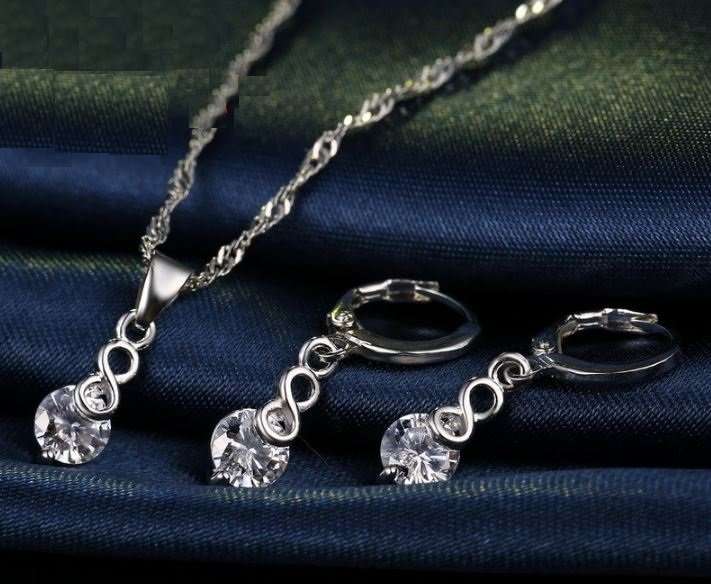 Elegant 925 Sterling Silver PATICO Crystal Lucky Number 8 Jewelry Set in Complimentary Gift Box