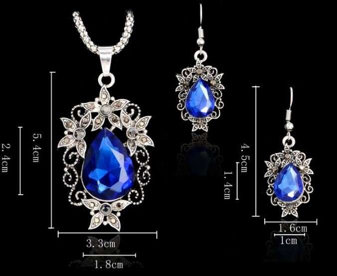 Elegant Vintage Silver Blue OR Red Cubic Zirconia Jewelry Set in Complimentary Gift Box