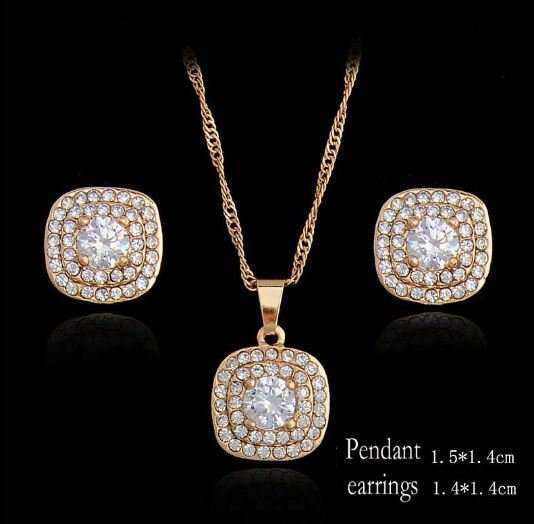 Elegant Austrian Stellux Cubic Zirconia Square Shape Jewelry Set in Complimentary Gift Box