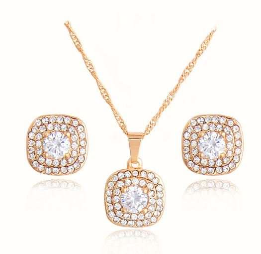 Elegant Austrian Stellux Cubic Zirconia Square Shape Jewelry Set in Complimentary Gift Box