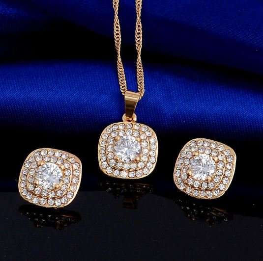 Elegant Austrian Stellux Cubic Zirconia Square Shape Jewelry Set in Complimentary Gift Box