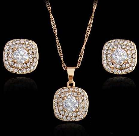 Elegant Austrian Stellux Cubic Zirconia Square Shape Jewelry Set in Complimentary Gift Box