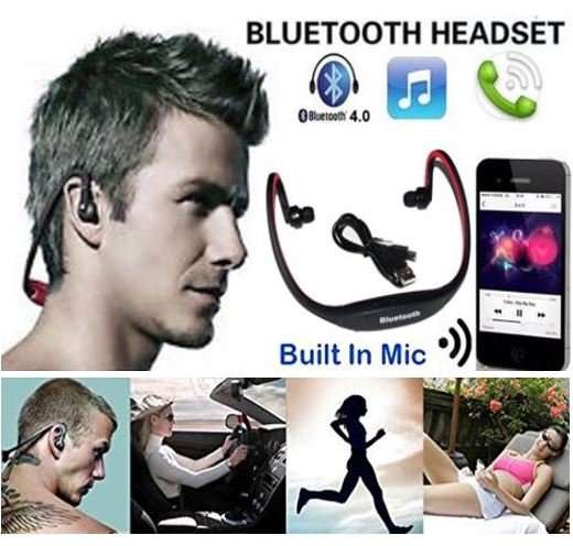 Stereo Sport Bluetooth Wireless Headset - MP3 Player & FM Radio With USB Port for Android & iPhone