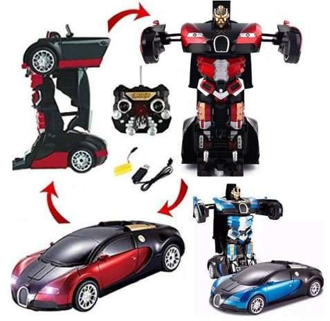 Large Buggati Remote Control TRANSFORMER Robot Car, Transforms in 1 Button - With Music & Lights