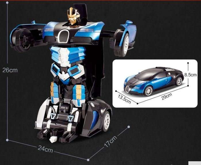 Large Buggati Remote Control TRANSFORMER Robot Car, Transforms in 1 Button - With Music & Lights