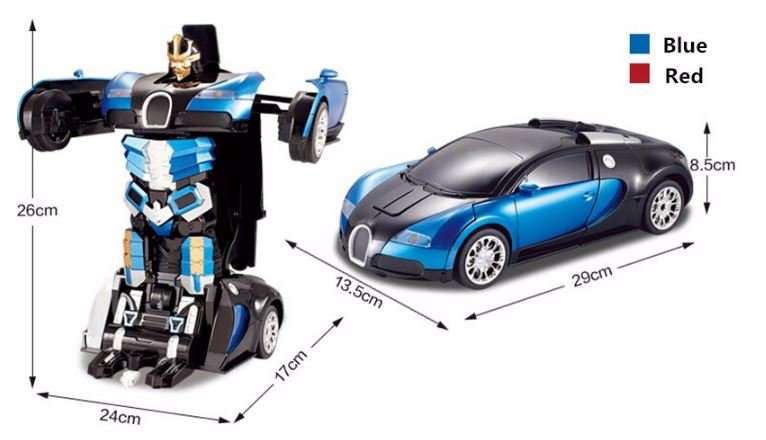 Large Buggati Remote Control TRANSFORMER Robot Car, Transforms in 1 Button - With Music & Lights
