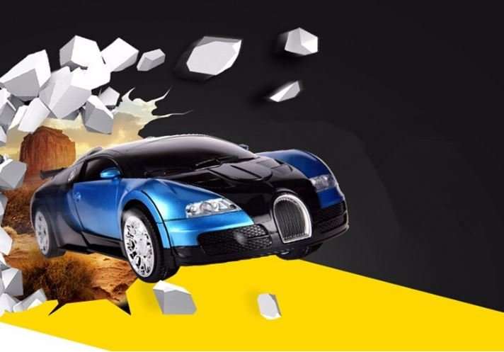 Large Buggati Remote Control Bumblebee TRANSFORMER Car, Transforms in 1 Button - With Music & Lights