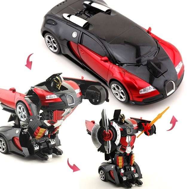 Large Buggati Remote Control TRANSFORMER Robot Car, Transforms in 1 Button - With Music & Lights