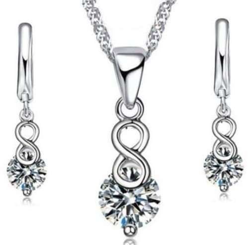 Elegant 925 Sterling Silver PATICO Crystal Lucky Number 8 Jewelry Set in Complimentary Gift Box