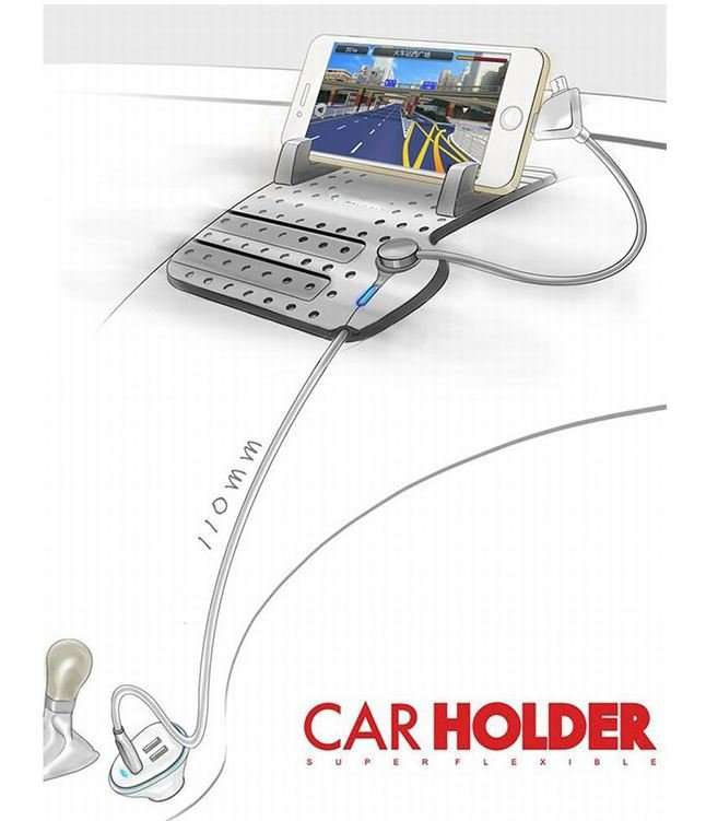 Super Flexible Car Charge Mount Holder - Charge Port, Micro USB 2 in 1 Connector