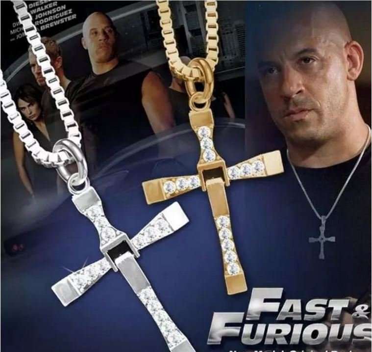 Fast & Furious Men's Stainless Steel Chain With Crystal Cross Pendant in Complimentary Gift Box