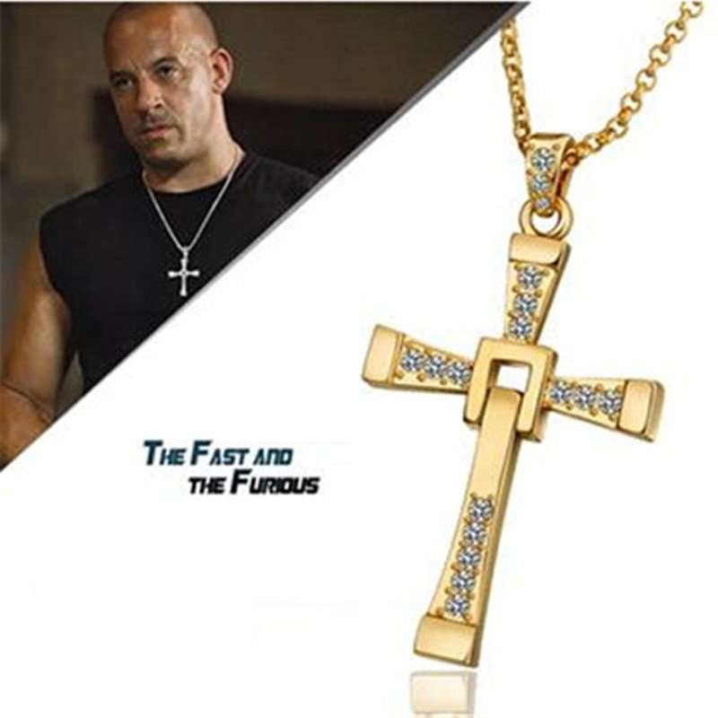Fast & Furious Men's Stainless Steel Chain With Crystal Cross Pendant in Complimentary Gift Box