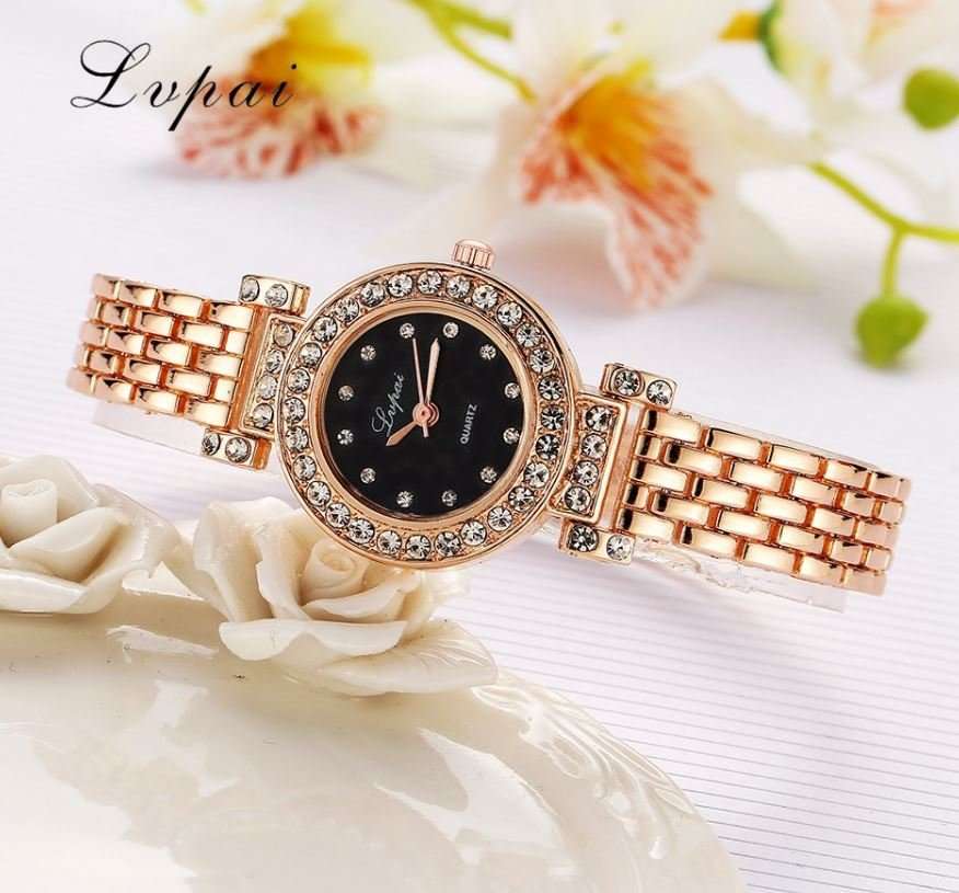 Elegant Ladies LVPAI Crystal Diamante Quartz Wrist Watches in Gold or Silver