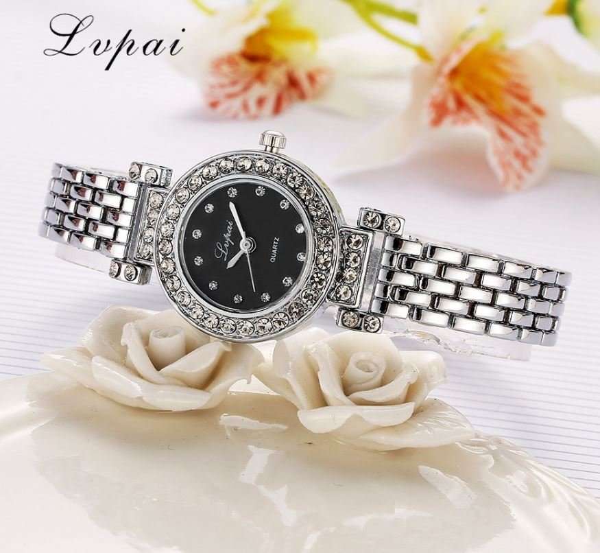 Elegant Ladies LVPAI Crystal Diamante Quartz Wrist Watches in Gold or Silver