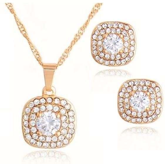 Elegant Austrian Stellux Cubic Zirconia Square Shape Jewelry Set in Complimentary Gift Box