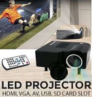 HD 1080P LED Multimedia Projector & Home Theater Cinema & Remote - AV, TV, VGA, HDMI, USB, SD, WTC