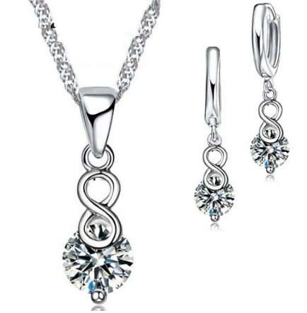 Elegant 925 Sterling Silver PATICO Crystal Lucky Number 8 Jewelry Set in Complimentary Gift Box