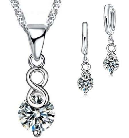 Elegant 925 Sterling Silver PATICO Crystal Lucky Number 8 Jewelry Set in Complimentary Gift Box