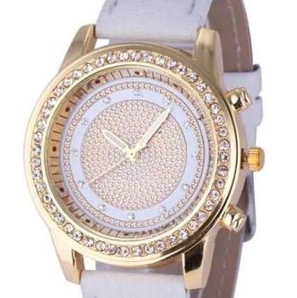 Beautiful and Elegant Ladies Austrian Crystal Geneva Leather Quartz Wrist Watch