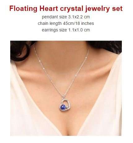 Elegant 18K White Gold Plated Floating Heart Love Jewellery Set With Austrian Crystals in 4 Colours