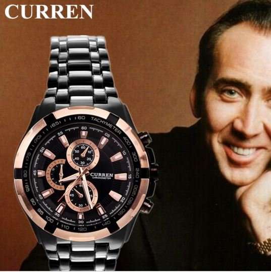 Elegant CURREN Military Mens Quartz Wrist Watch With Stainless Steel Strap - Black and Gold