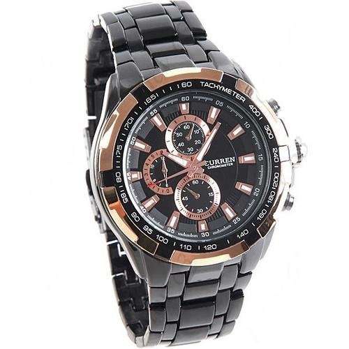 Elegant CURREN Military Mens Quartz Wrist Watch With Stainless Steel Strap - Black and Gold
