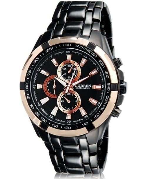 Elegant CURREN Military Mens Quartz Wrist Watch With Stainless Steel Strap - Black and Gold